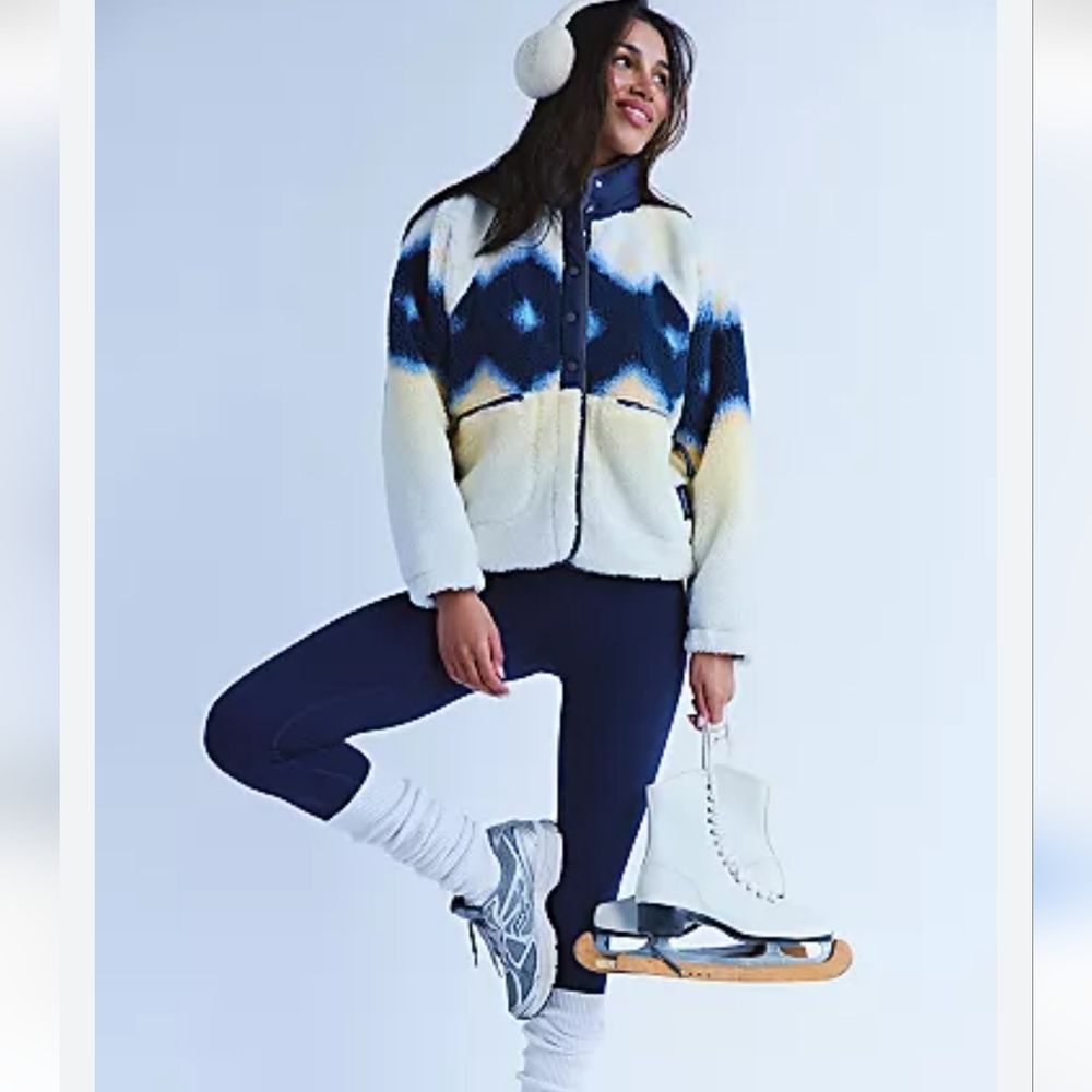 Free People FP Movement Hit The Slopes Printed Boho Fleece Jacket Size S Unworn